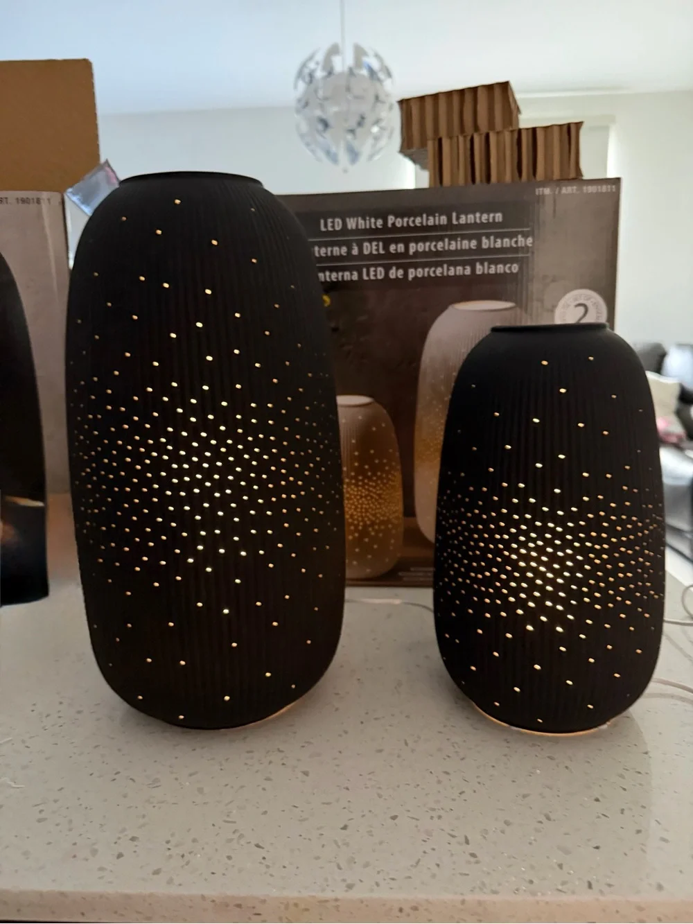 NEW Evergreen Rechargeable Porcelain LED Lanterns - Set of 2 - Matte Black OB